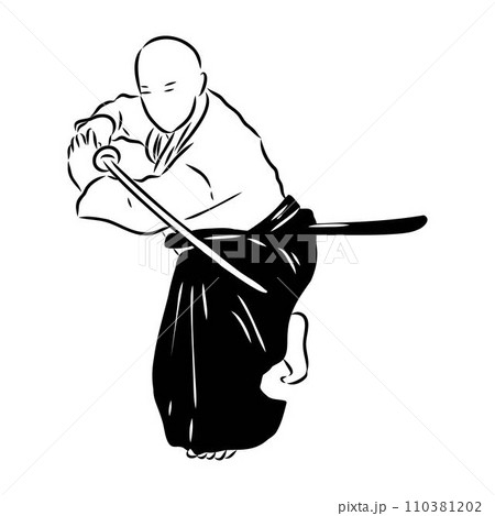 Aikido combat between athletes, stylized vector illustration Aikido combat between athletes, stylized vector illustration 110381202