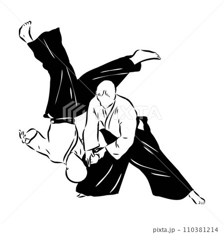 Aikido combat between athletes, stylized vector illustration Aikido combat between athletes, stylized vector illustration 110381214