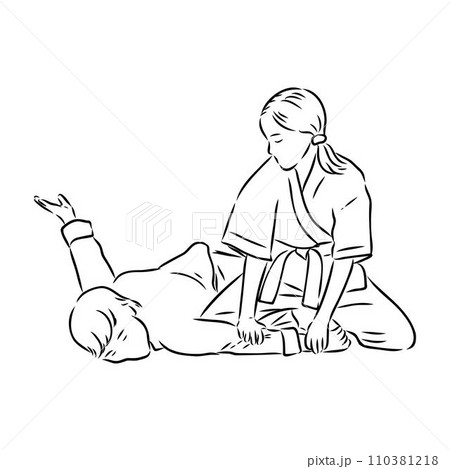 Aikido combat between athletes, stylized vector illustration 110381218