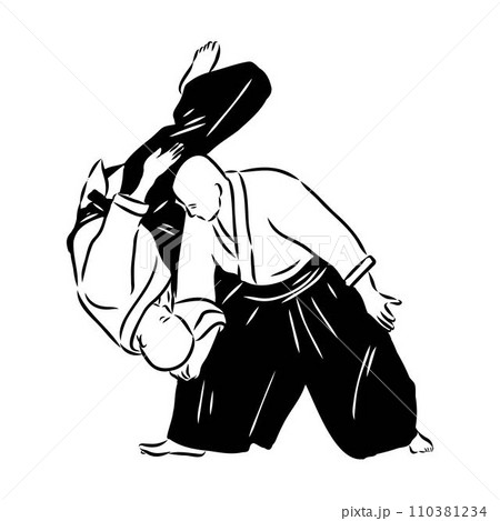 Aikido combat between athletes, stylized vector illustration Aikido combat between athletes, stylized vector illustration 110381234