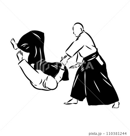 Aikido combat between athletes, stylized vector illustration Aikido combat between athletes, stylized vector illustration 110381244