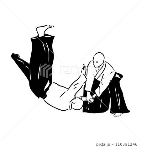 Aikido combat between athletes, stylized vector illustration 110381246