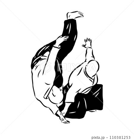 Aikido combat between athletes, stylized vector illustration 110381253