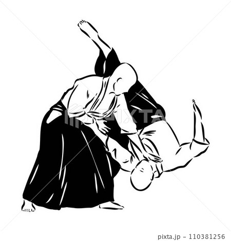Aikido combat between athletes, stylized vector illustration 110381256