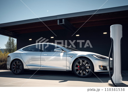 Electric Car on Charging. Charge an Electric Car. Powered car charging station. Electric Car on Charging. Charge an Electric Car. Powered car charging station. 110381538