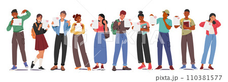 Anxious Students Male Female Characters Reveal Test Results With A Mix Of Relief And Tension, Vector Illustration Anxious Students Male Female Characters Reveal Test Results With A Mix Of Relief And Tension, Vector Illustration 110381577