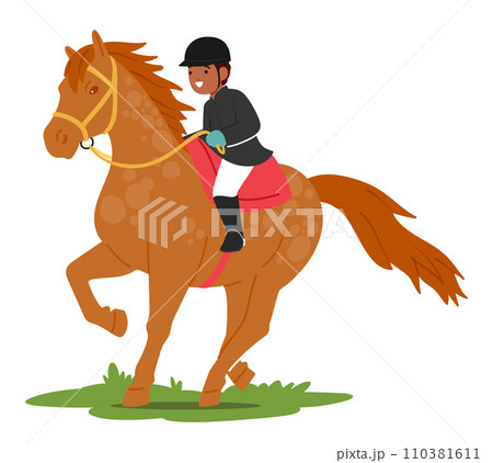 Child Joyfully Rides A Gentle Horse, Small...のイラスト素材 [110381611] - PIXTA