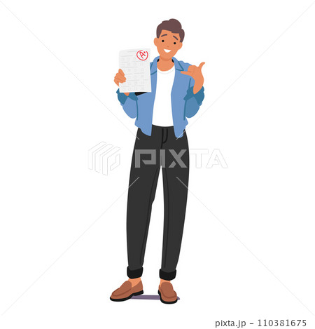 Ecstatic Male Student Character Proudly Displays His A Plus Test Result, Beaming With Achievement And Success 110381675
