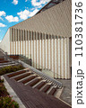 an open-air theater, benches in the form of a staircase at the front of the building, an urban seating area. 110381736