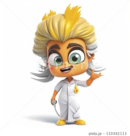 Cheerful blonde nurse, funny cute cartoon 3d illustration on white background, creative avatar 110382113