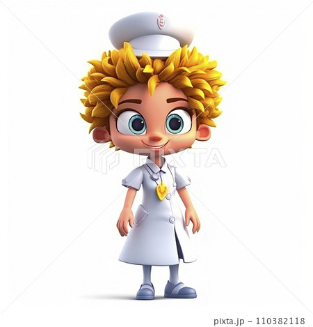 Cheerful blonde nurse, funny cute cartoon 3d illustration on white background, creative avatar 110382118