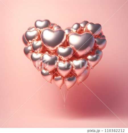 Heart shaped balloons on pink background. Valentine's day concept. 3D Rendering, AI 110382212