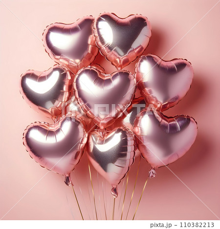 Heart shaped balloons on pink background. Valentine's day concept. 3D Rendering, AI 110382213