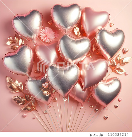 Heart shaped balloons on pink background. Valentine's day concept. 3D Rendering, AI 110382214