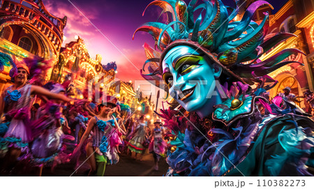 AI-generated content. carnival in the sign of dance and colorful costumes and masks 110382273