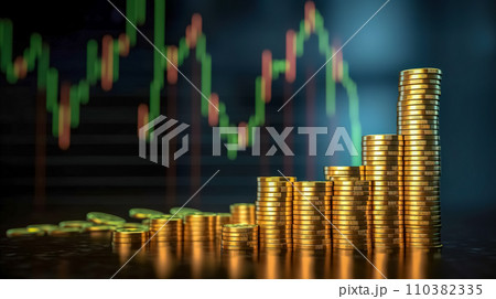 AI-generated content. conceptual financial growth chart with ascending stacks of coins, symbolizing investment, savings, and economic success 110382335