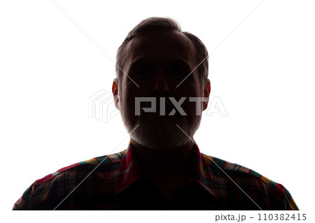 Portrait of a old man, front view - dark isolated silhouette Portrait of a old man, front view - dark isolated silhouette 110382415