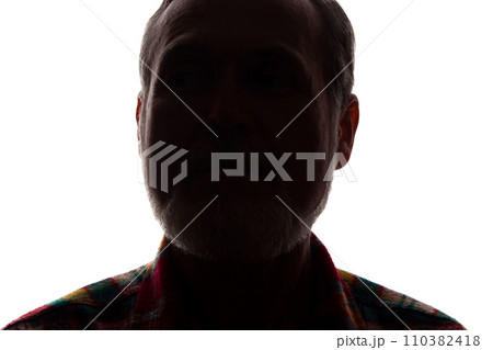 Portrait of a old man, front view - dark isolated silhouette 110382418