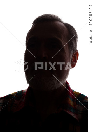 Portrait of a old man, front view - dark isolated silhouette 110382419