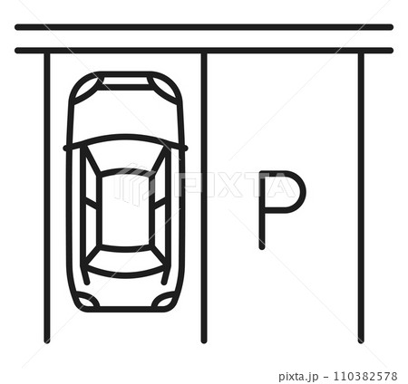 Car parking line icon, garage park lot map sign for vehicle zone information, vector outline. Street road or garage service parking lot icon for valet scheme rules and regulations for park pictogram 110382578