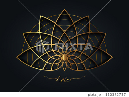 Gold Lotus flower, sacred geometry mandala, stylized circular ornament, golden line art floral logo. Flower blossom symbols of yoga, spa, beauty salon, cosmetics, relax, brand style. Vector isolated Gold Lotus flower, sacred geometry mandala, stylized circular ornament, golden line art floral logo. Flower blossom symbols of yoga, spa, beauty salon, cosmetics, relax, brand style. Vector isolated 110382757