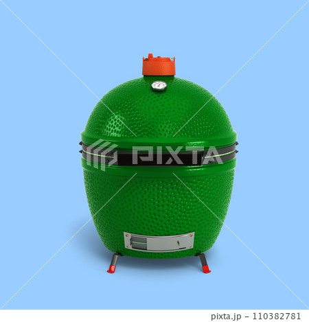 Small barbecue green color BBQ grill  for outdoor prepare meat food front view 3d render on blue 110382781
