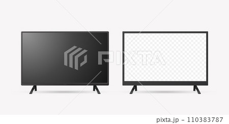 Vector 3d Realistic Modern TV Screen. Minimalistic Stylish Lcd Panel, Led TV Frame. Large Computer Monitor Display Design for Mockup. Blank Television Template. Catalog, Web Site Concept. Front View 110383787