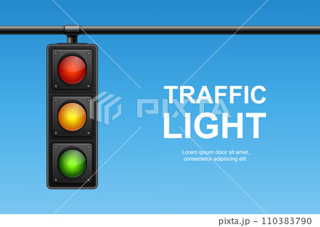 Vector Banner with 3d Realistic Detailed Road Traffic Lights on Blu Sky Background. Safety Rules Concept, Design Template. Stoplight, Traffic Lights Template Vector Banner with 3d Realistic Detailed Road Traffic Lights on Blu Sky Background. Safety Rules Concept, Design Template. Stoplight, Traffic Lights Template 110383790