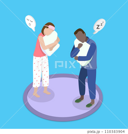 3D Isometric Flat Vector Illustration of Hugging A Pillow 3D Isometric Flat Vector Illustration of Hugging A Pillow 110383904