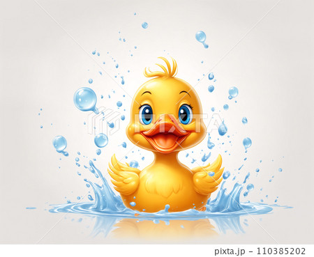 Adorable yellow duckling in water Adorable yellow duckling in water 110385202