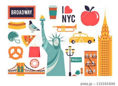 New York City, USA collection of icons and graphic elements. Geometrical modern style concept New York City, USA collection of icons and graphic elements. Geometrical modern style concept 110385890