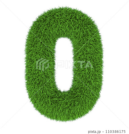 Number 0 from green grass, 3D rendering 110386175