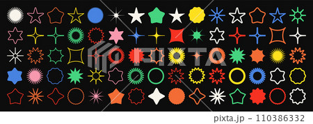Brutalist geometric shapes, colorful symbols. Simple primitive elements and forms. Bauhaus retro design, trendy contemporary minimalist style. Vector illustration Brutalist geometric shapes, colorful symbols. Simple primitive elements and forms. Bauhaus retro design, trendy contemporary minimalist style. Vector illustration 110386332