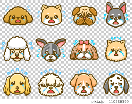 各種狗狗品種的哭臉圖示插畫素材集 110386599