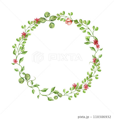 The frame is a wreath of wild herbs and flowers. watercolor illustration. isolated on a white background. for the design of postcards, invitations 110386932