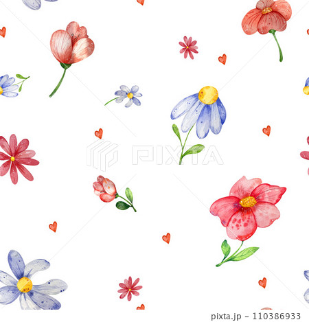 seamless pattern of watercolor flowers. light, bright, wildflowers. on a white background. for the design of textiles, stationery, postcards seamless pattern of watercolor flowers. light, bright, wildflowers. on a white background. for the design of textiles, stationery, postcards 110386933