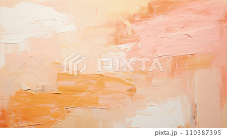 Oil paint texture background, abstract pattern of rough orange peach paintbrush strokes. Theme of art, brush, pastel, colored wall, vintage, stain, wallpaper 110387395