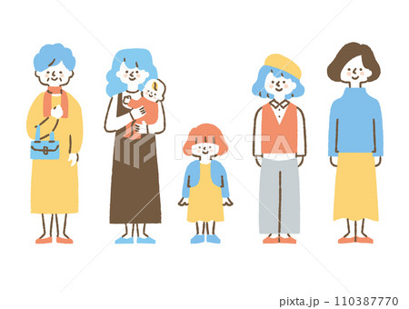 色々な年代の女性たちのセット_色 110387770