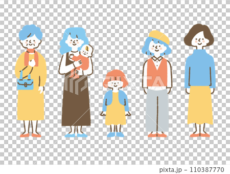 色々な年代の女性たちのセット_色 110387770