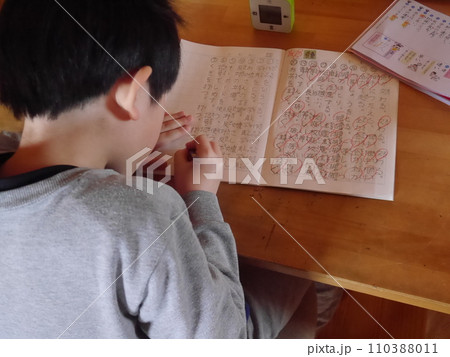 漢字の練習をする子ども(後ろ姿) 漢字の練習をする子ども(後ろ姿) 110388011