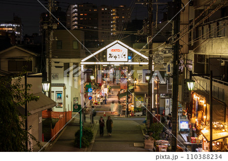 「東京都」夜の谷中銀座商店街　台東区 110388234