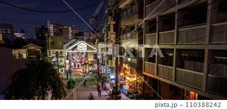 「東京都」夜の谷中銀座商店街　台東区 110388242
