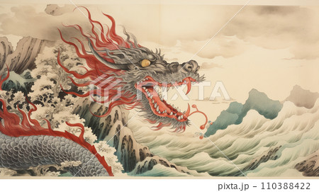 浮世絵風　ドラゴン　イラスト 110388422