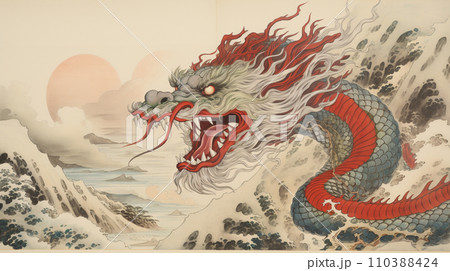浮世絵風　ドラゴン　イラスト 110388424