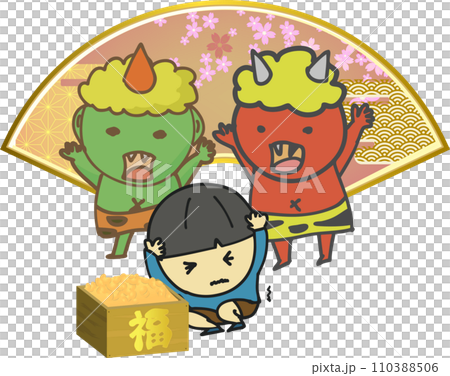 Illustration of a cute demon throwing beans Illustration of a cute demon throwing beans 110388506