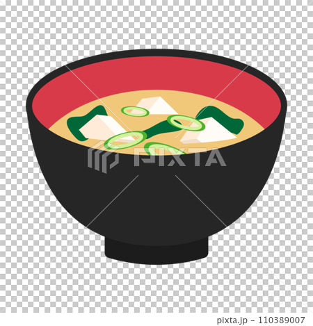 豆腐とわかめとネギの味噌汁のイラスト 110389007