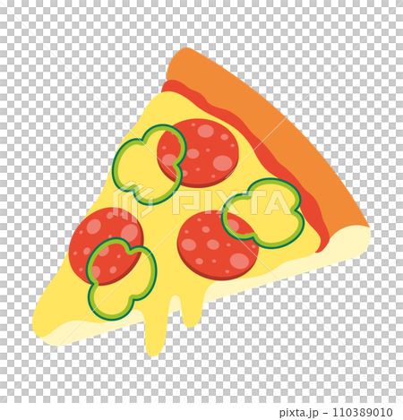 Illustration of a slice of pizza with salami and peppers on top Illustration of a slice of pizza with salami and peppers on top 110389010