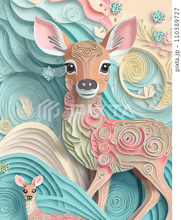 鹿　ペーパークラフト風（AI生成画像） 110389727