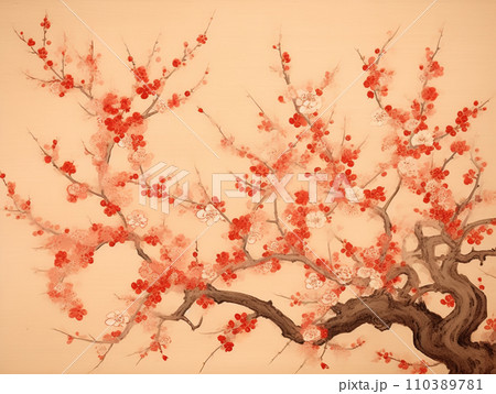 梅の花　浮世絵風　イラスト 110389781