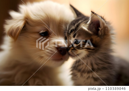キスをする子犬と子猫3　AI生成画像 110389846